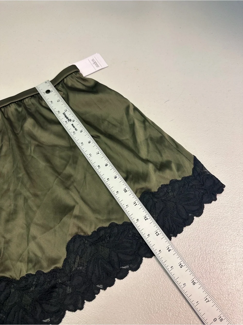 Auden Women's Satin & Lace Lingerie Skirt, L - Moss Green